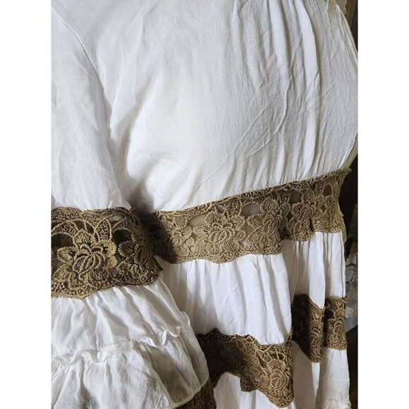 Boho Lace & Cotton Bohemian Off the Shoulder Ruffle White Graduation Wedding - Picture 7 of 10